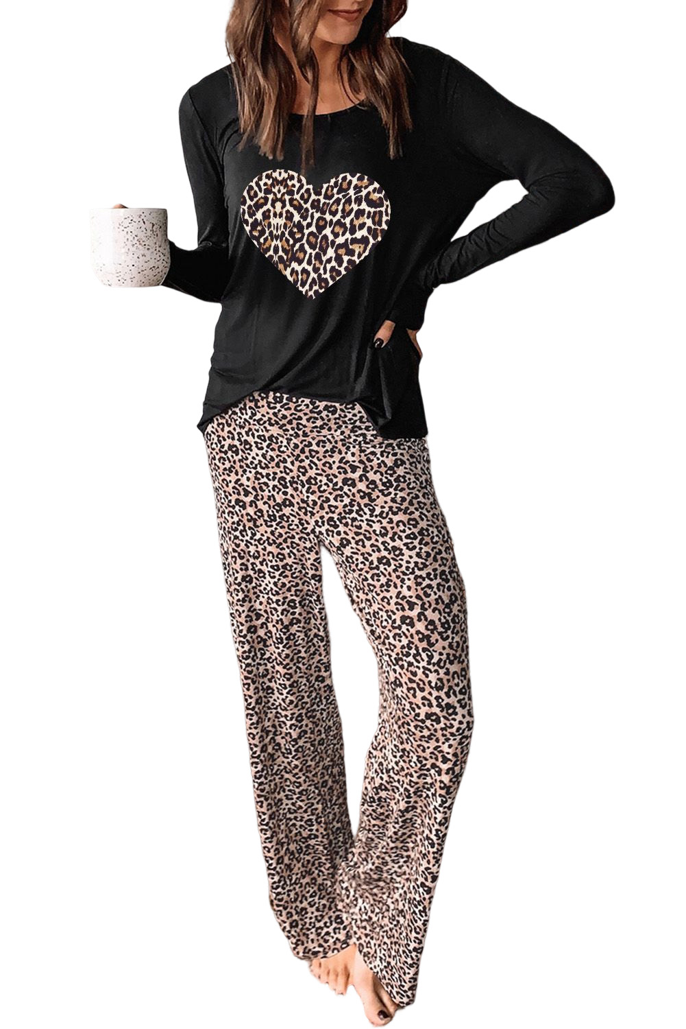 Leopard Leopard Heart Print Long Sleeve Top and Pants Loungewear LC15479-20