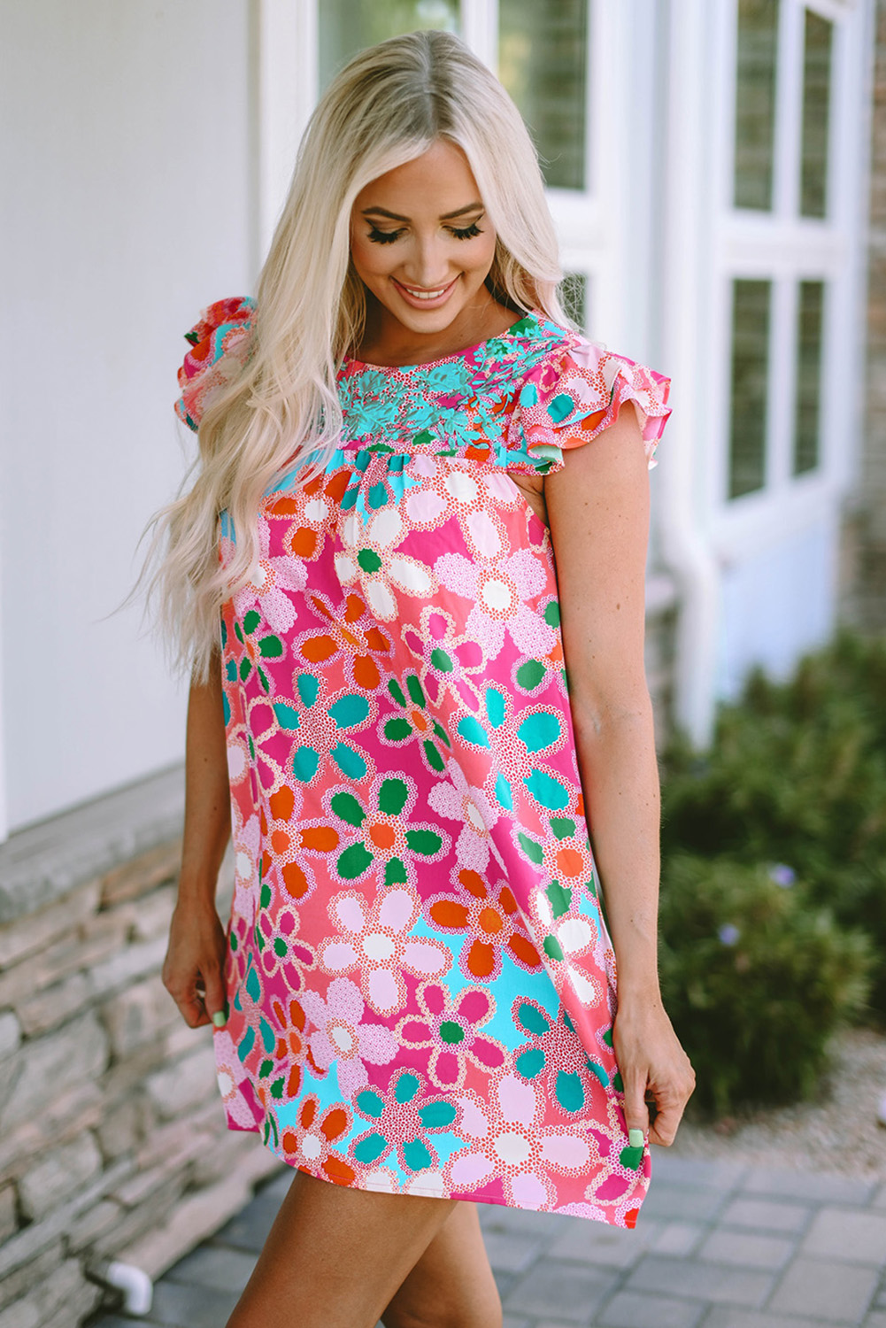 Multicolor Ruffle Short Sleeve Floral Babydoll Dress