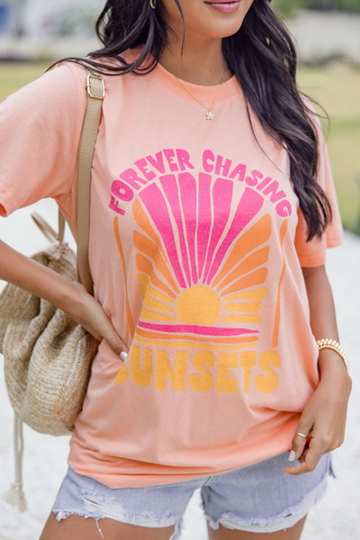 Pink FOREVER CHASING SUNSET Graphic T Shirt